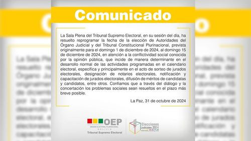 TSE reprograma elecciones judiciales y del Tribunal Constitucional para diciembre de 2024