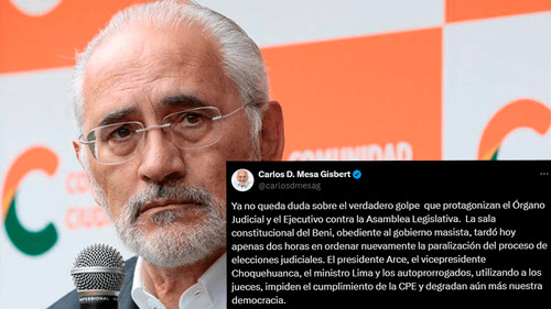 Carlos Mesa critica al Órgano Judicial por golpear al Legislativo